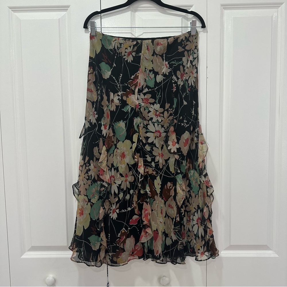 Vintage Silk Ralph Lauren Floral Midi Skirt
